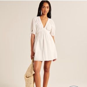 Textured Puff Sleeve Babydoll Mini Dress